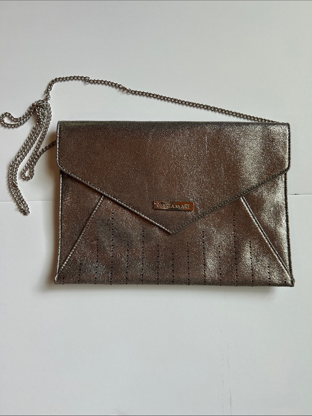 Mariamare Metallic Bronze Envelope Clutch Purse w/ Chain Strap